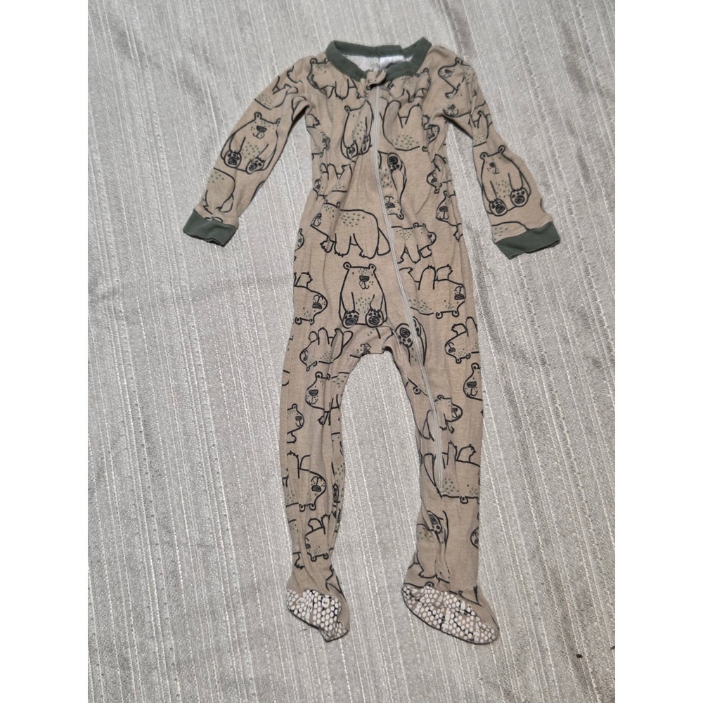 Gerber Baby Boy Bear Print Footed Sleeper Pajamas Tan Olive 12 Months Cotton